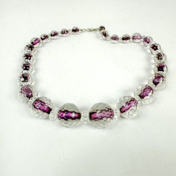 Purple Czech Cut Crystal Bead Necklace Faceted Graduated - Picture 1 of 3